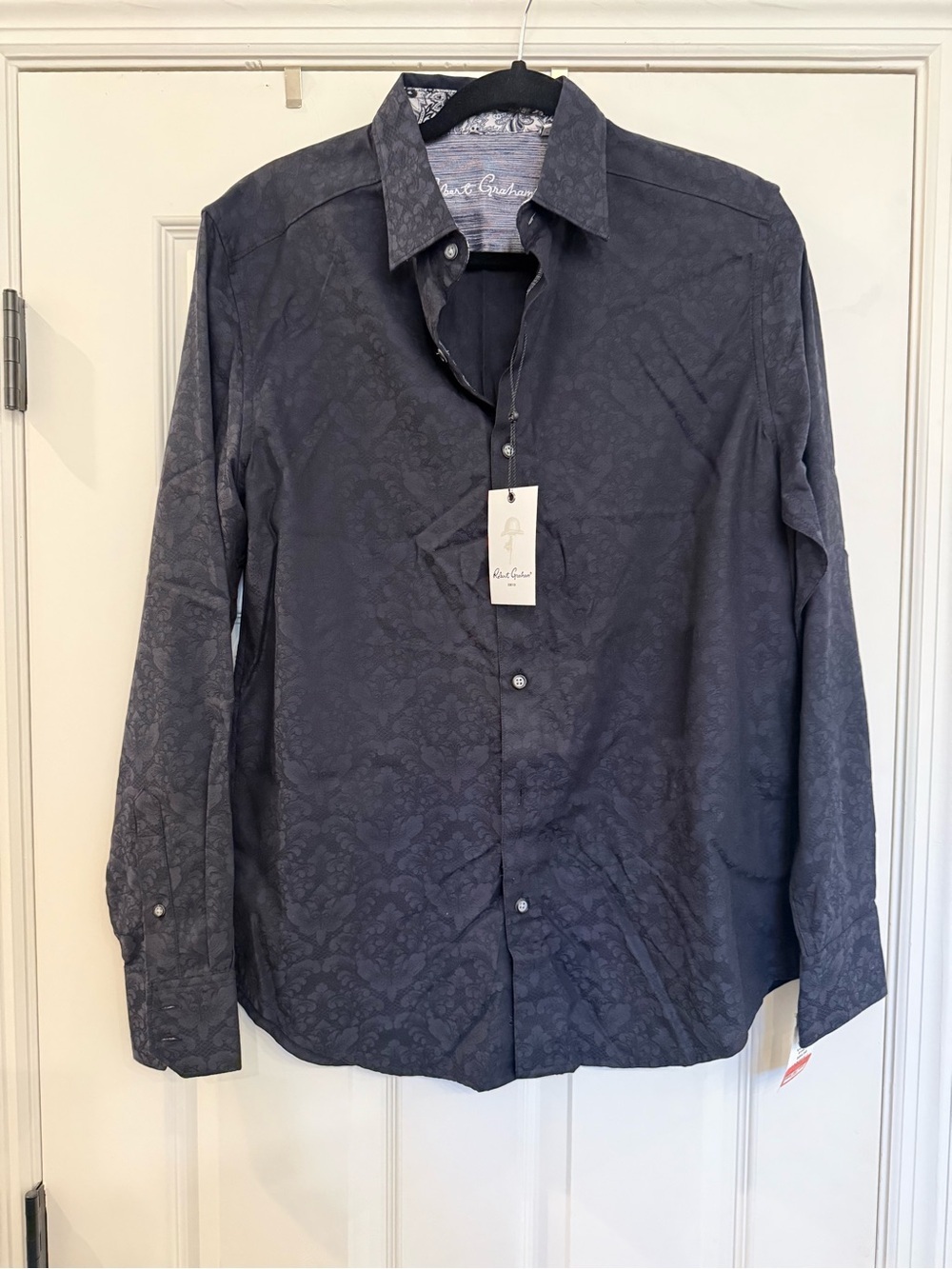NWT Robert Graham Black Long Sleeve Button Down Mens Shirt Small